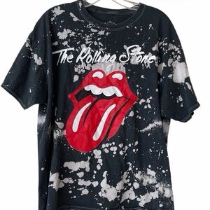 The Rolling Stones Black Tee with Red Tongue & White Splatter